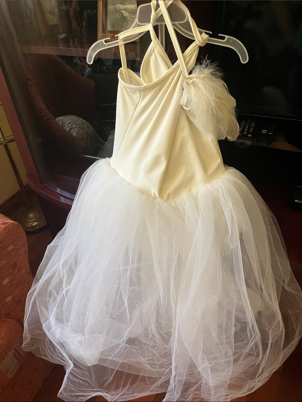 Weissman Ivory Ballet Tulle Dress with Feather Pom